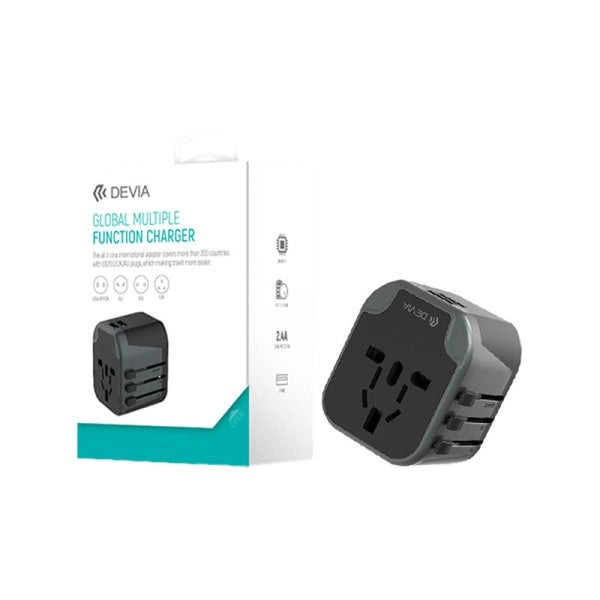Devia Multi-Function Universal Travel Adapter with Dual USB-A Ports